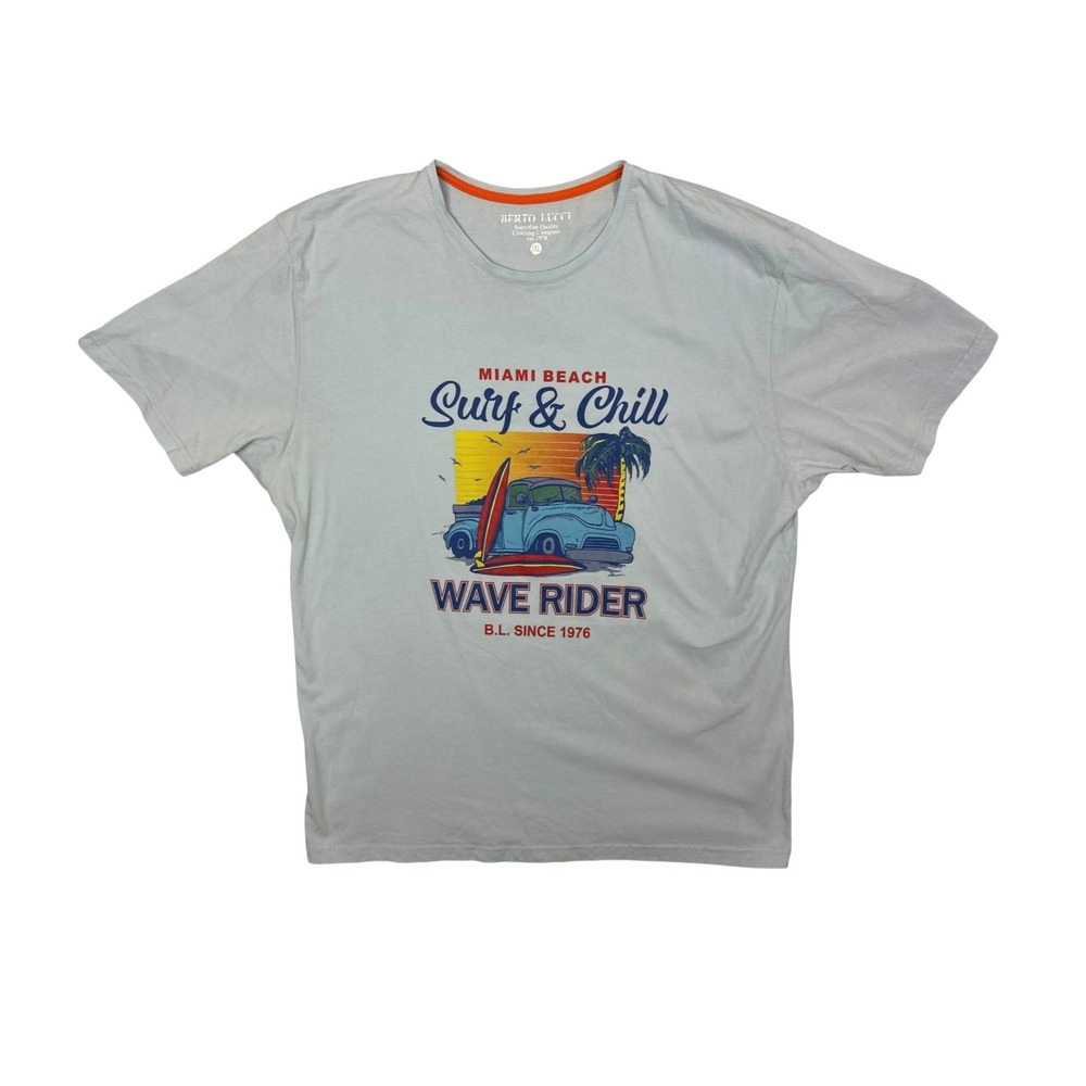 Berto Lucci Sz 3XL T-Shirt Light Blue Short Sleeve "Miami Beach Surf & Chill "